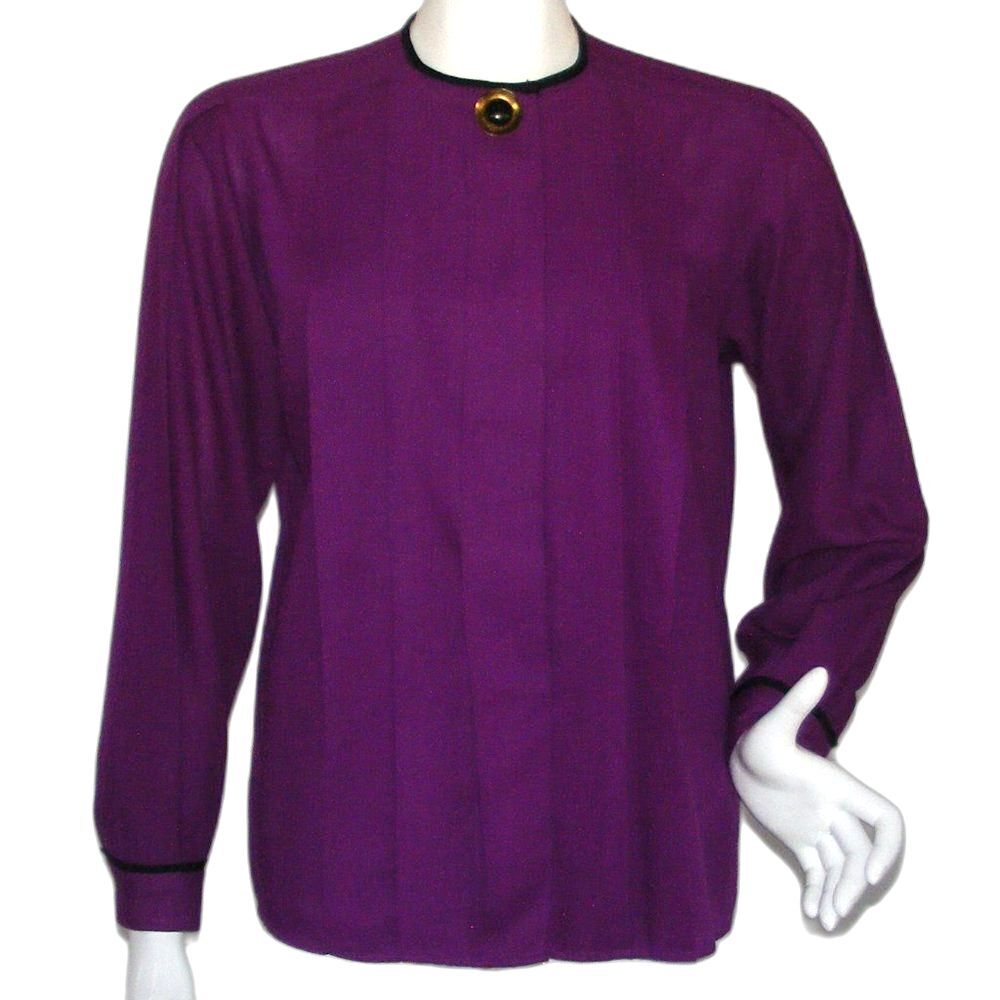 ANNE KLEIN Blouse, 6 Vintage, Hidden buttons, long sleeves, Purple